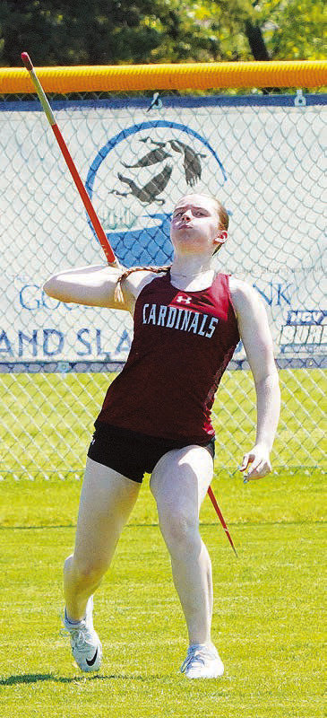 Meredith Romfo will be going to the State Meet to compete in javelin. Photo by Larry Stokke.