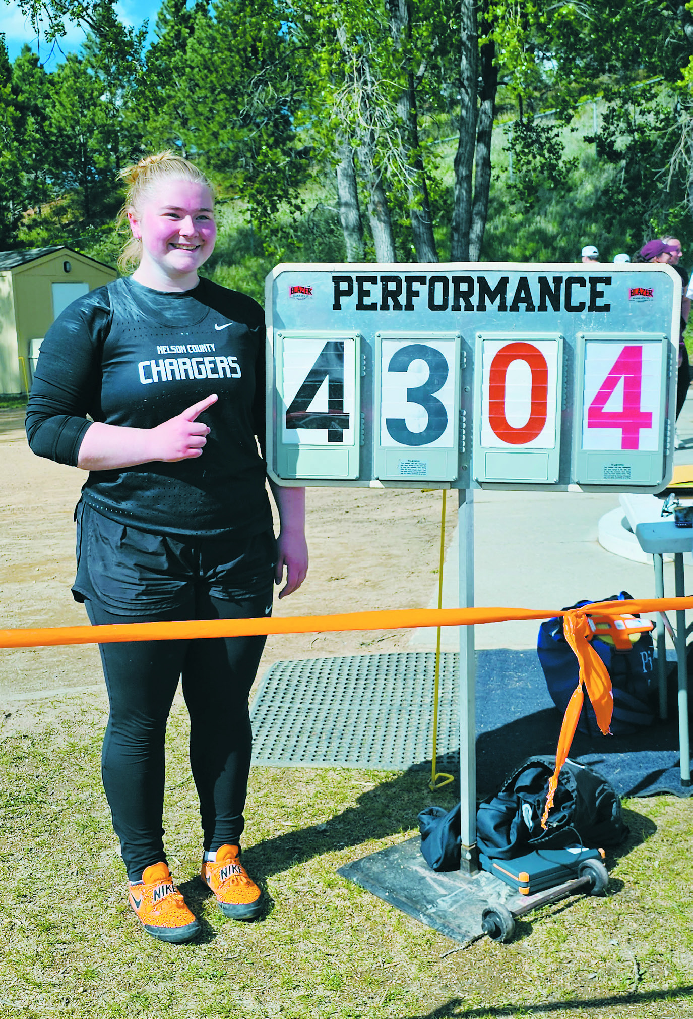 Dagan Slade is the 2025 Shot Put Class B winner. She is part of the Nelson County Chargers and is the granddaughter of local Langdon residents Ron and Lenna Schill and Langdon High School Alumni Rebecca (Schill) Slade of the class of 1995.