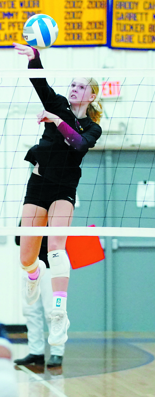 FM Bank's Co-Player of the Game Hilary Haaven with her 1000th kill in Rolla on Oct. 9. Photo by Larry Stokke.