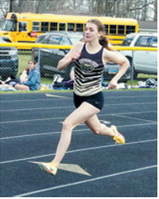 Shirley Kemp claimed first place in the 400-meter run with a time of 1:03.45, finishing first out of 15 competitors at the meet in Larimore. Photo by Larry Stokke