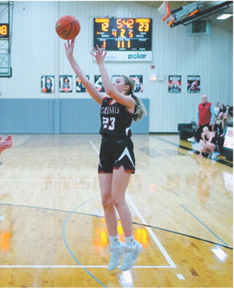 Hallie Overby drains a 3-point shot on Jan. 16. Photo by Larry Stokke