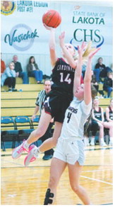 Hilary Haaven had a great game when the Cards went to Lakota and played the Chargers and picked up a win. Photo by Larry Stokke