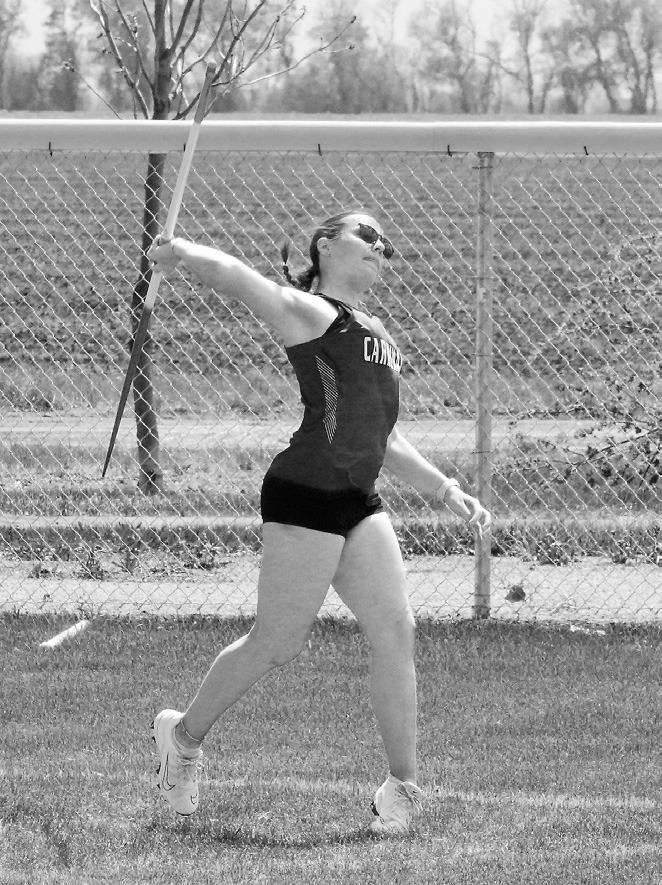 Erika Bakke took 8th in the javelin finals in Grafton. Photo by Larry Stokke.