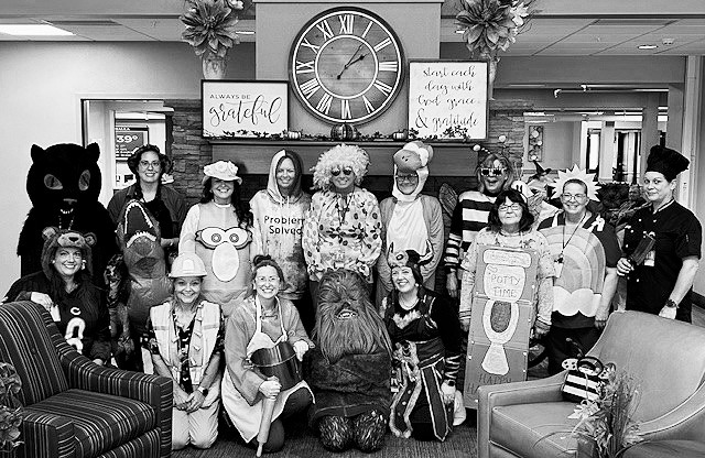 Pembilier Nursing Center’s staff while all dressed up.
