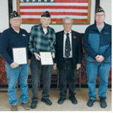 Vice Commander Dale Anderson (50 year recognition), Wally Melsted (60-year recognition), Commander William Zeller, Steven Melsted. Submitted photo.