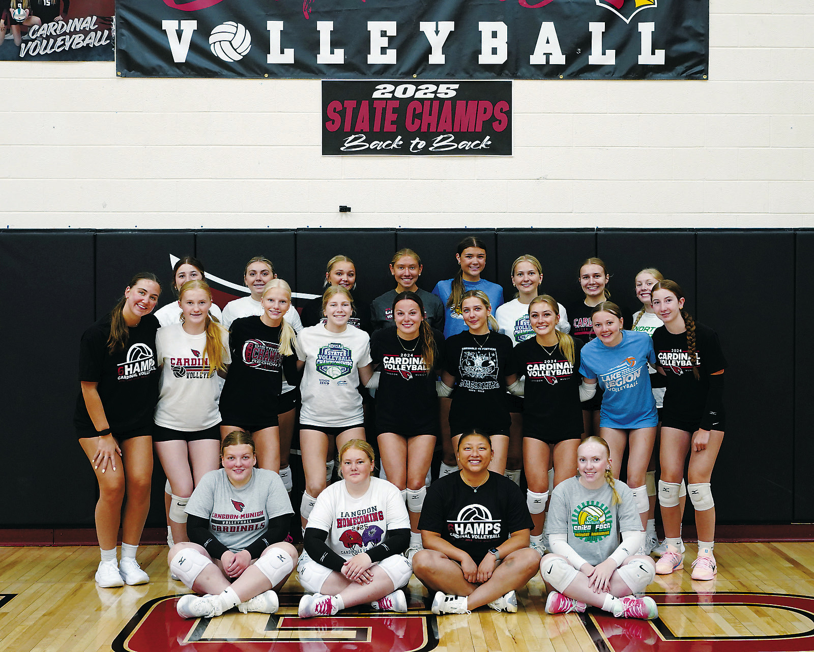 Members of the Langdon Area/Munich volleyball team participated in the University of North Dakota Volleyball Camp held June 22-24 at Langdon Area High School. The camp provided athletes with an opportunity to develop their skills through drills, instruction and competition. Photo by Larry Stokke