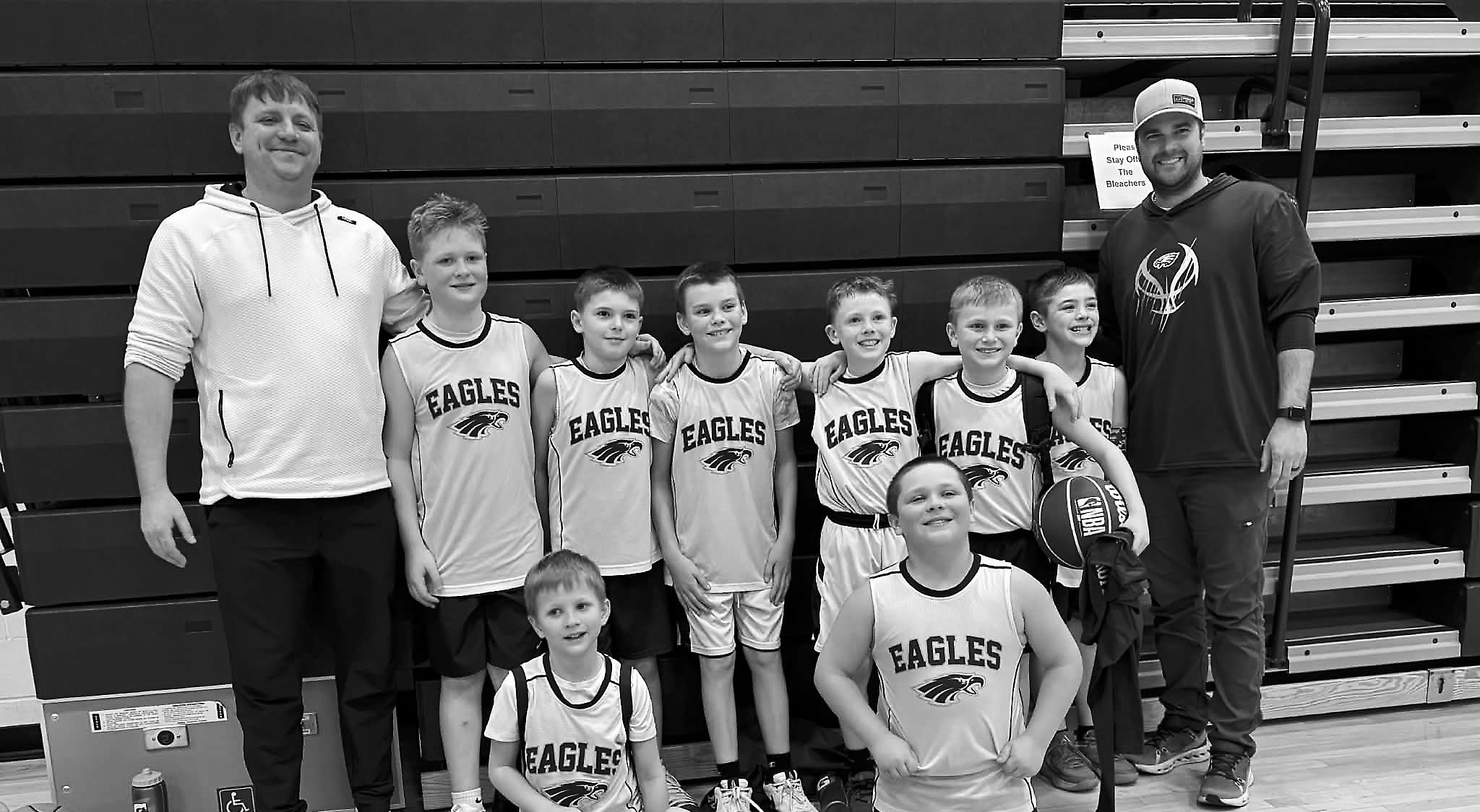 Back row L-R: Coach Jared Hanson, Decker Thompson, Weston Smith, Eli Balk, Braxtyn Buechler, Elliot Trupe, Easton McKay, Coach Alex Balk. Front L-R: Huck Hanson, Sawyer Salazar and Seaver Thompson. Submitted photo.