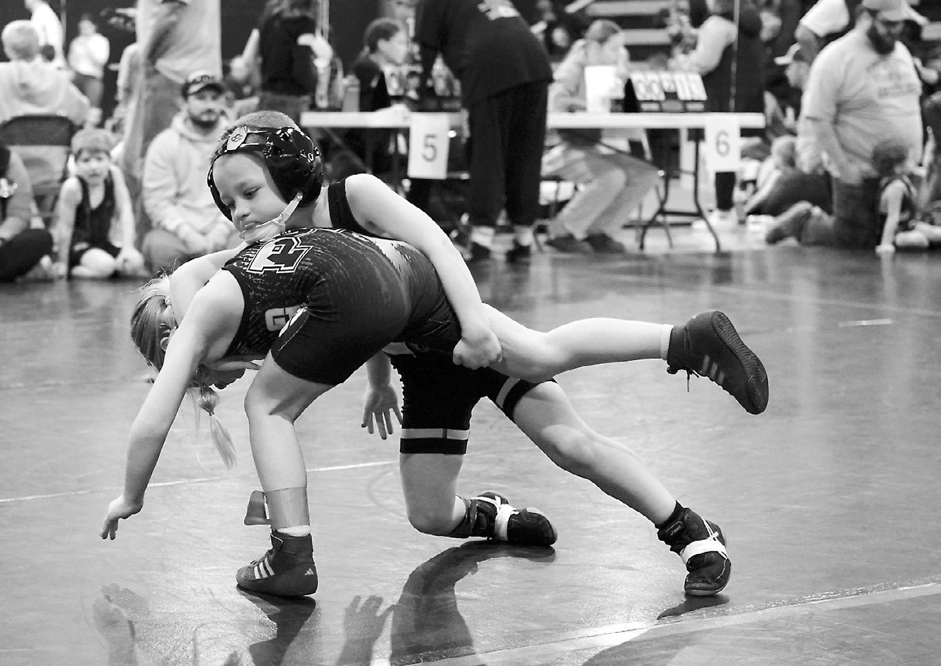 Gunnar McKay wrestled his way to a first-place finish in the NB Kids Invitational March 21st in Walhalla. Photo by Larry Stokke