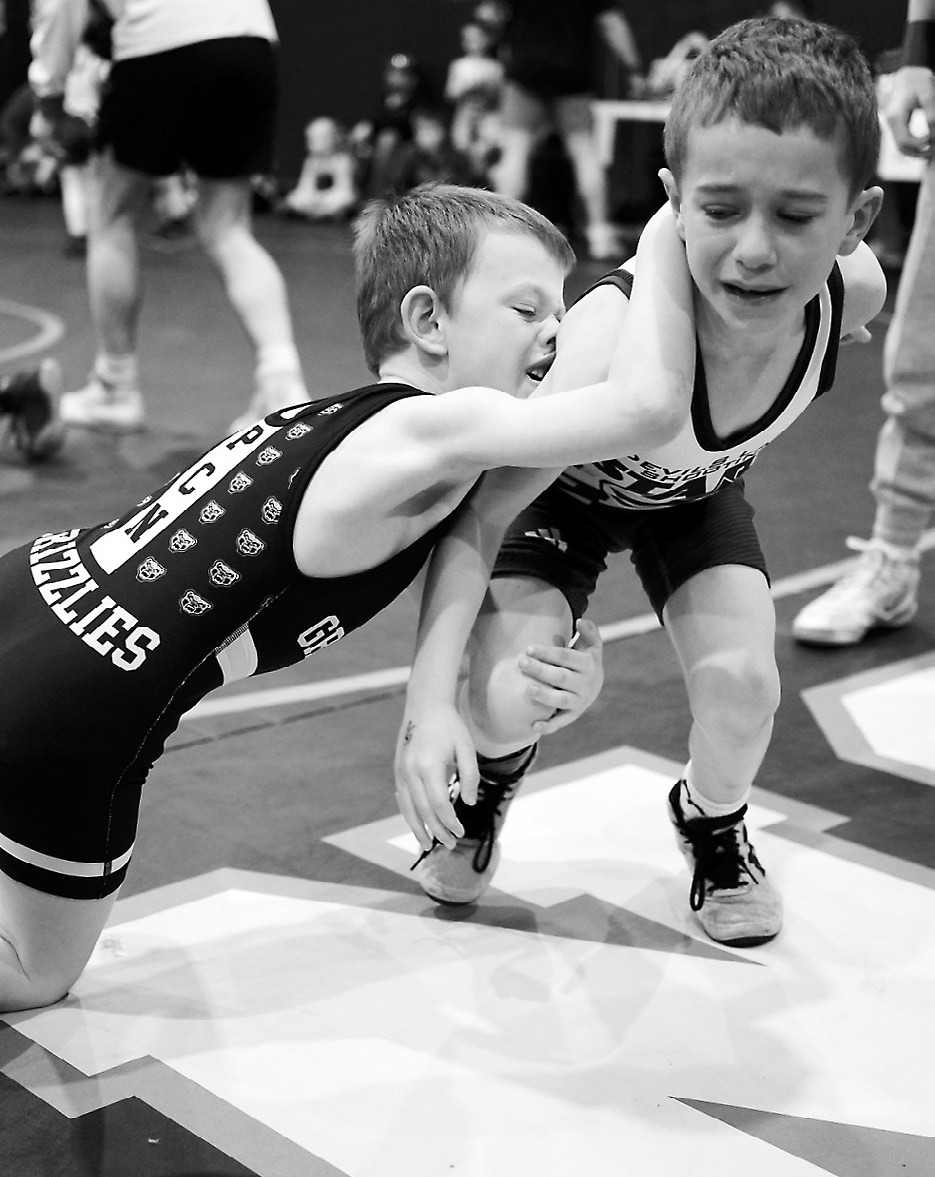 Gus Bjornstad pinned his opponent and took home second place on Saturday in Walhalla. Photo by Larry Stokke