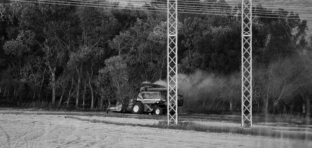 Combine fires are a serious threat during a dry harvest season. (photo by Jesse Orgaard)