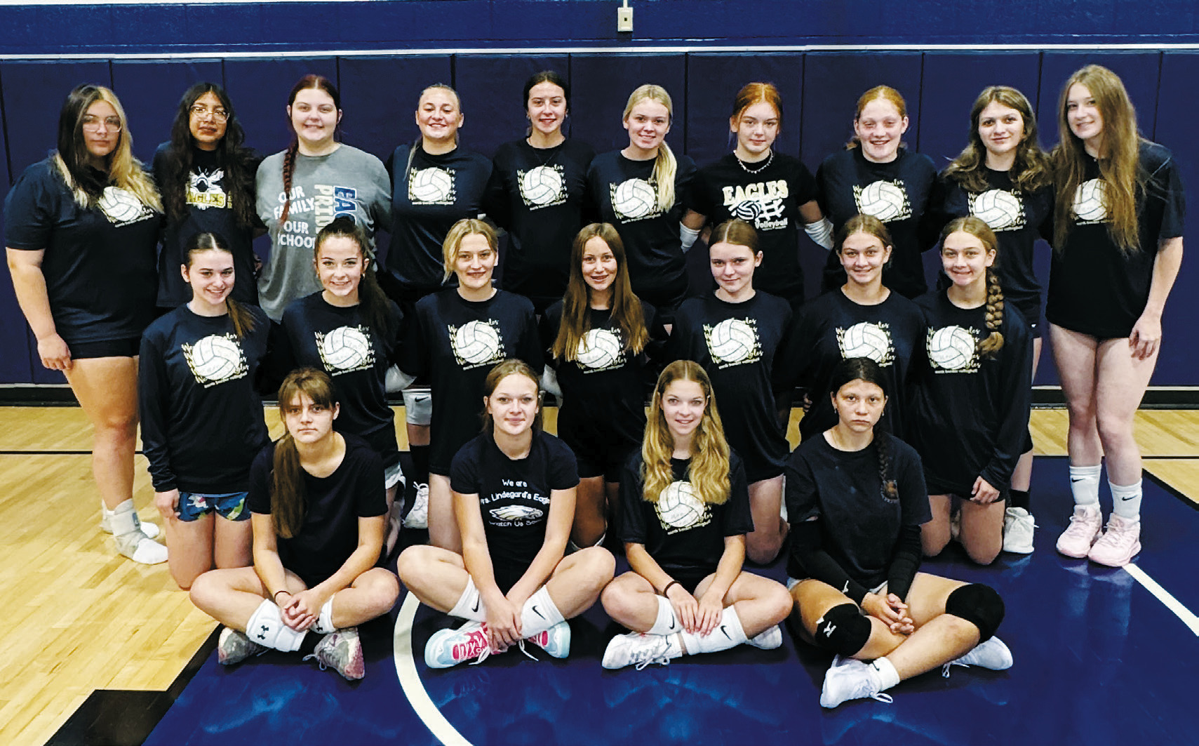The 2025 North Border Volleyball Team. Back row (L-R) Jaelyn Forrey, Nataliya Longworth, Calen R., Sadie Snyder, Jaelyn Johnson, Jacy Fraser, Marlie Stremick, Amelia Carpenter, Amelie Willits, Addison Lyons; middle row: Audrey Emerson, Tia Huguley, Dannika Bennett, Adrienne Longtin, Hannah Moore, Jennie Carignan, Jalyn Carignan; front row: Faith Ratajczak, Katie Bynum, Emma Bailly, and Jasmine Burch.