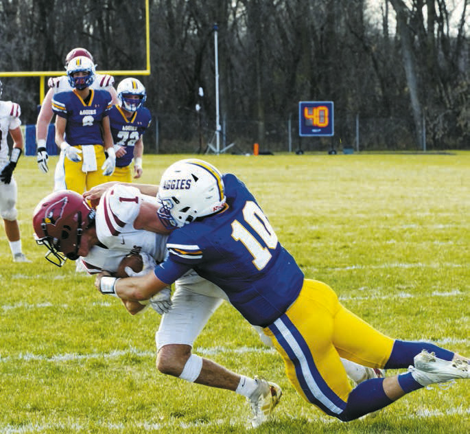 Jayden Lee scores for the Cardinals on a 16-yard pass from Jax Johnson. Photo by Larry Stokke.