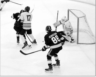 Jax Johnson got the assist setting up Max Henderson with the first of goal of the game with the Grand Forks Stallions. Photo by Larry Stokke