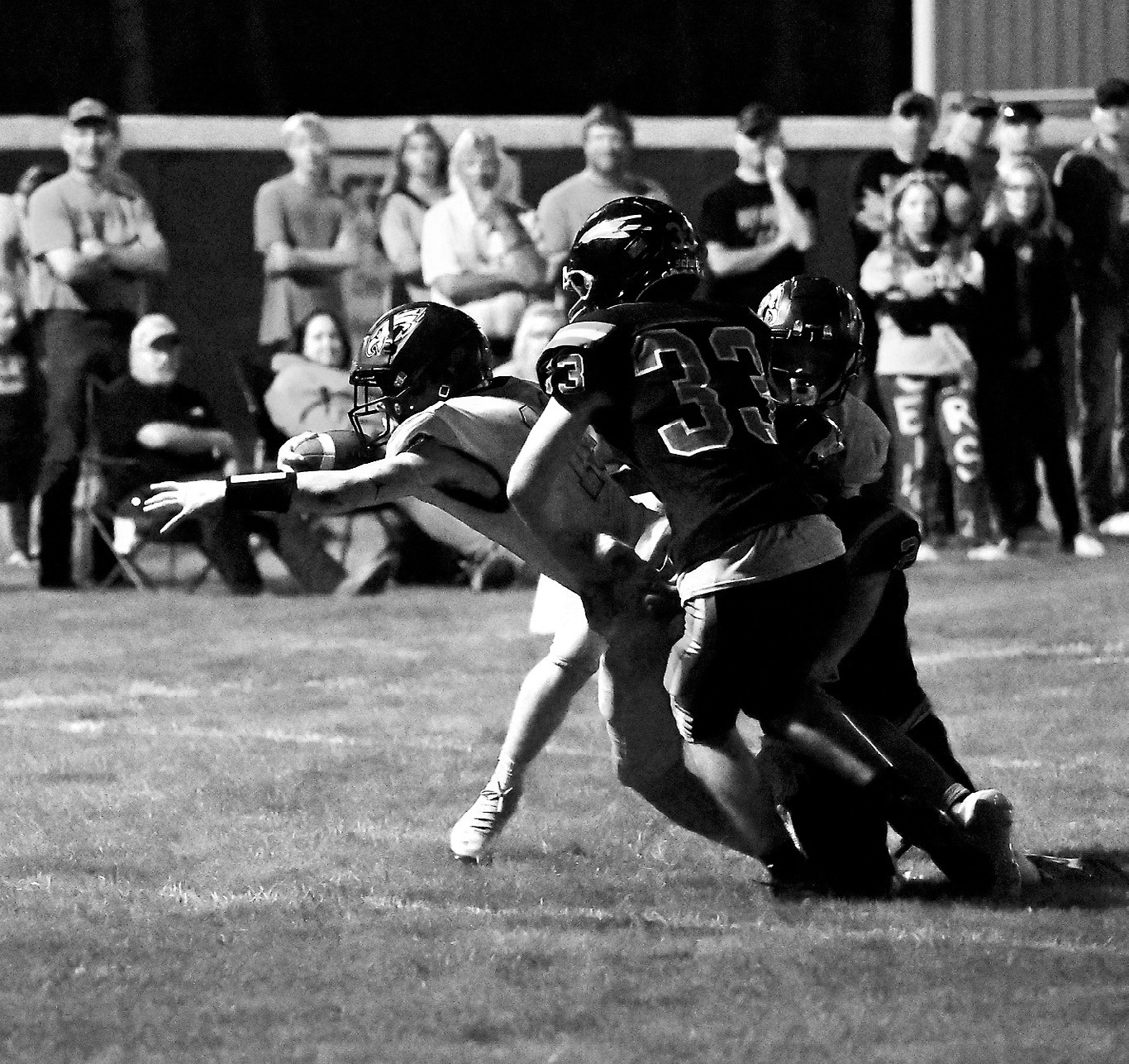 Kaden Moore stretches across the goal line for the touchdown. Photo by Ashley Schafer.
