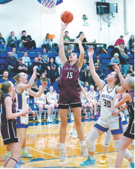 Taya Feist was FM Bank Player of the Game in the championship game against Benson County. Taya finished the game with 15 points. Photo by Larry Stokke