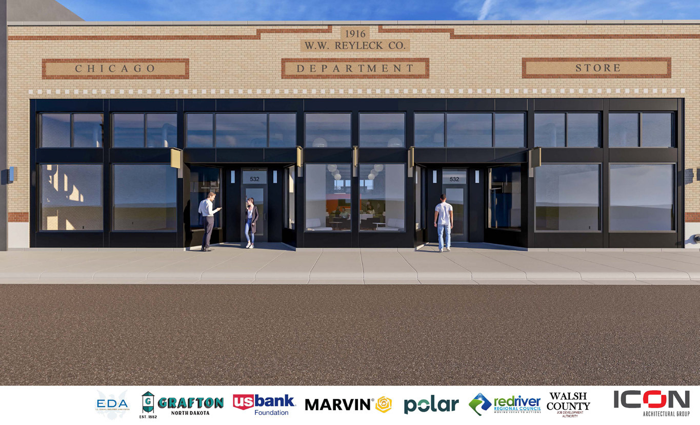 A rendering of the outside of the Business Incubator project, now officially named ‘The Reyleck.’