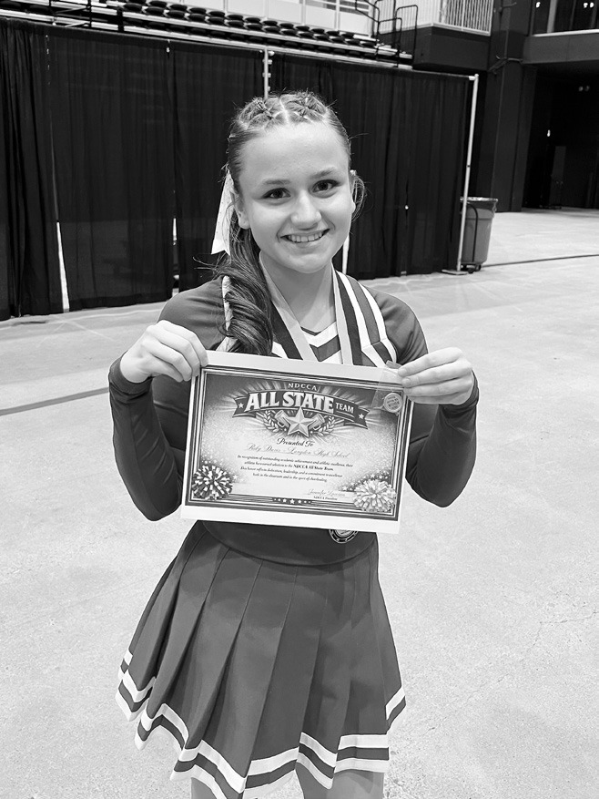 Langdon Area junior Ruby Davis, who served as team captain this season, was named to the inaugural North Dakota All-State Cheer Team. Submitted photo