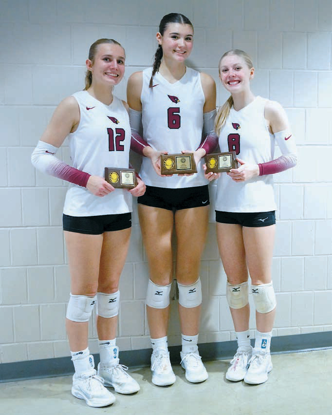 From (L-R) Kemi Morstad, Taya Feist, and Hilary Haaven were chosen to the All-Tournament Team and Hilary Haaven was also chosen to the All-State Team Nov 24th. Photo by Larry Stokke.