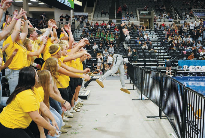 The Cardinals fans go crazy during the State Volleyball Tournament. Photo by Larry Stokke.