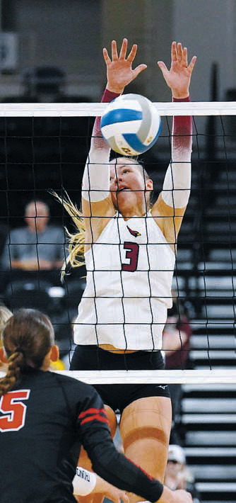 Emma Hall had a great all-around tournament for the Lady Cards. Photo by Larry Stokke.