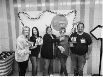 Pictured are the election workers who handle the absentee ballots: Abby Forest and Julia Shirek, clerks; Jody Girodat, inspector; and Karen Kempert and Josh Plummer, judges. Photo by Lisa Gellner