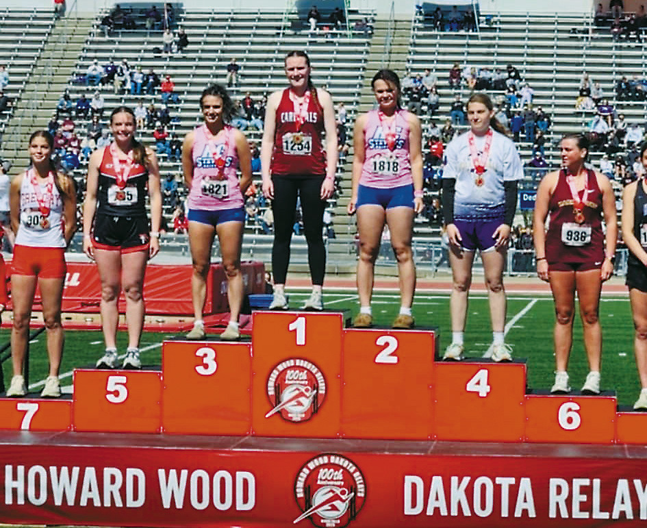 Meredith Romfo was the champion in the javelin in the Sioux Falls meet. Her first place throw went a distance of 121’3”. Submitted photo.