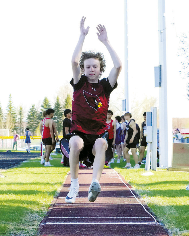 Kade Johnson placed 13th out of 40 entrants in the long jump. Photo by Larry Stokke.