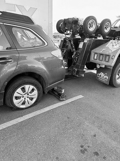 Getting towed.