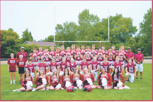 The returning state champion Langdon Area Cardinals football and cheer team. Photo by Larry Stokke