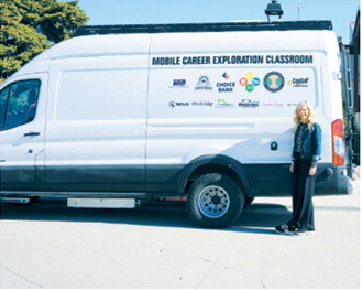 The Mobile Career Exploration Classroom visited Langdon Area High School on May 7, bringing virtual reality career exploration opportunities and hands-on learning experiences to students. Photo by Larry Stokke