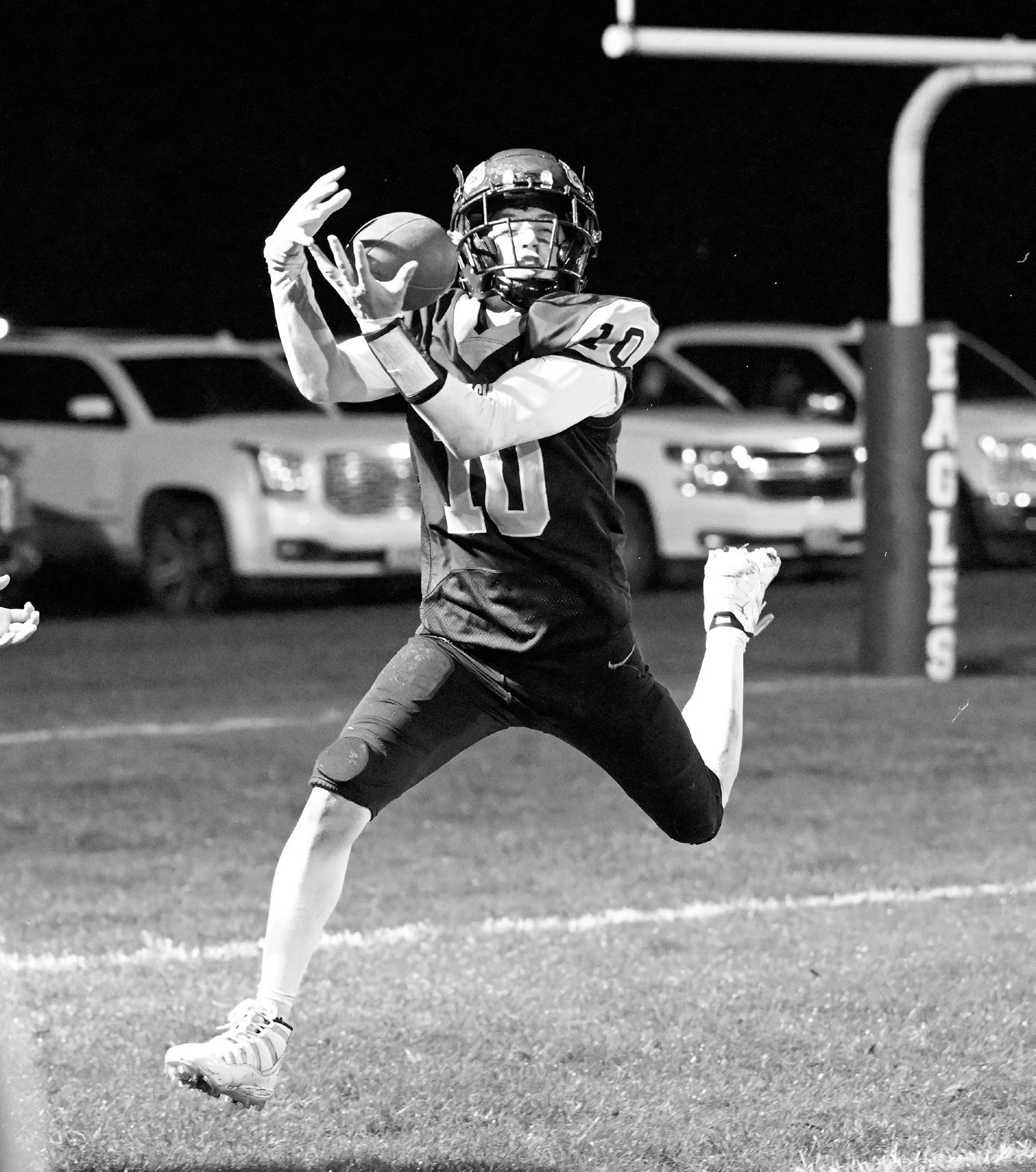 Kaden Moore with an interception. Photo by Ashley Schafer.