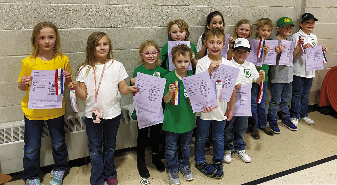 Cloverbud Project Expo participants: Front row (L-R) Brooklyn Bailey, Lucilly Midkiff, Kiara Norrell, Benjamin Olmstead, Ramsey Heck, Oakley Moore; back row: Rhett Nelson, Elana Stegman, Aubree Johnson, Calvin Latozke, Silas Norrell, and Atlas Moore.