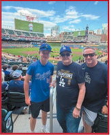 Three generations of Dodgers fans enjoyed a day at the ballpark as (from left) Bensen Fetsch, Floyd Mikkelson, 91, and Nic Fetsch attended a game at Target Field. Submitted photo