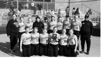 Back Row (L-R): Head Coach Nikki Anderson, Adrienne Longtin, Kendra Briese, Jascie Moreno, Hadlee Mortensen, Averie Sondeland, Hannah Moore, Jocelyn Anderson, Katy Jensen, Assistant Coach Sandy Laxdal; Front Row (L-R): Sam Parkhurst, Hannah Russell, Maddy Steele, Colbie Furstenau, Sara Jensen, Remi Larson. Photo by Tiffany Furstenau