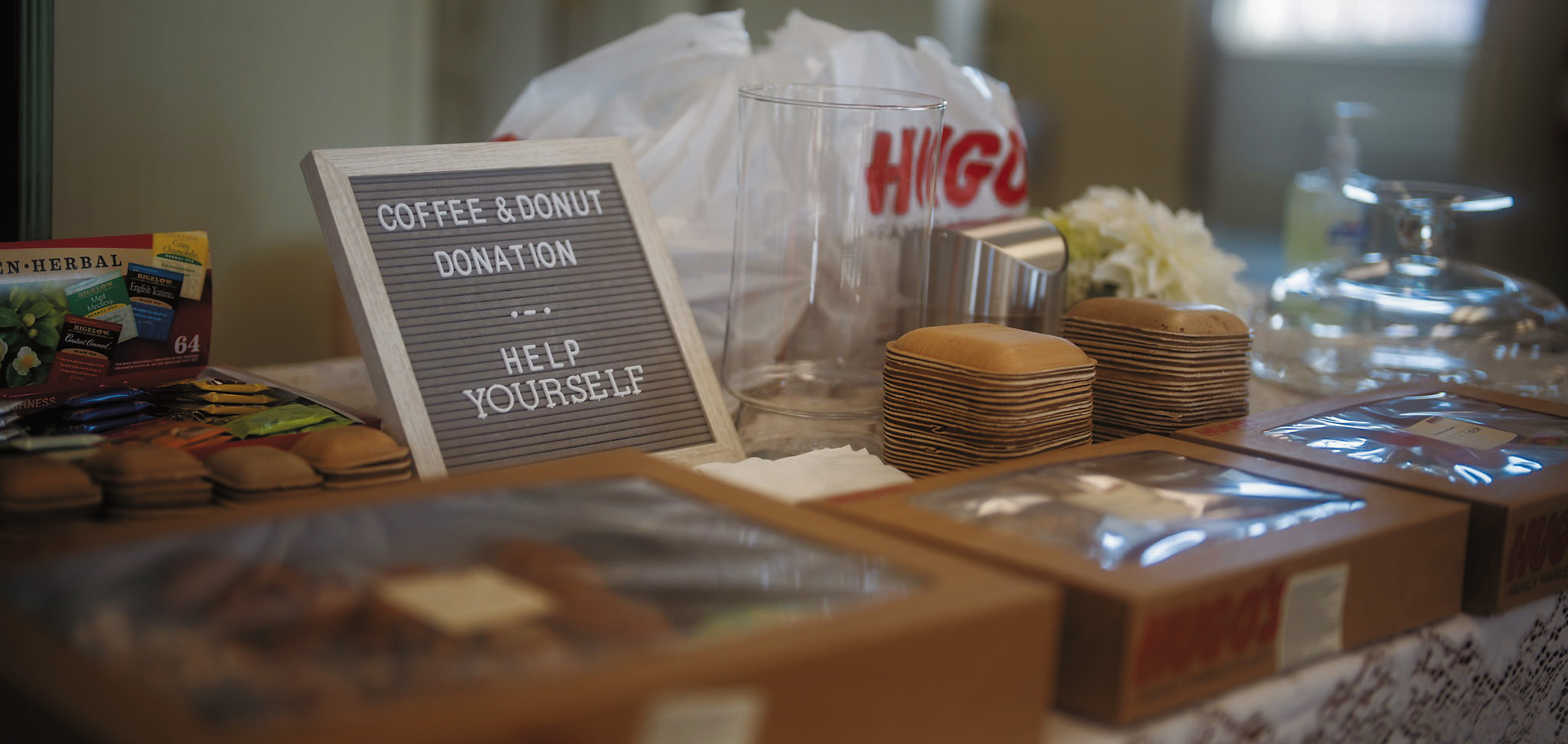 For now, coffee and donuts are served at the shop on a donation basis, but Mary Lou Swiscoski hopes to have a fully functional kitchen opened by the end of the summer. Photo by Jesus Ramos.