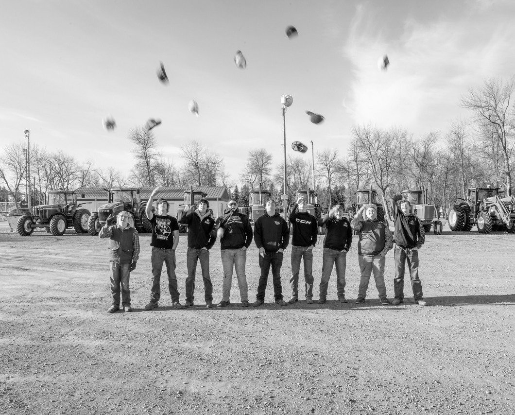 Students who participated in drive your tractor to school day (L-R) Victor Long, Kaydn Brown, Michael Enitiz, Karter Lein, James Domres, Max Henderson, Tucker Gellner, Keaton Moline, and Cayden Schill. Photo by Janet Schill.
