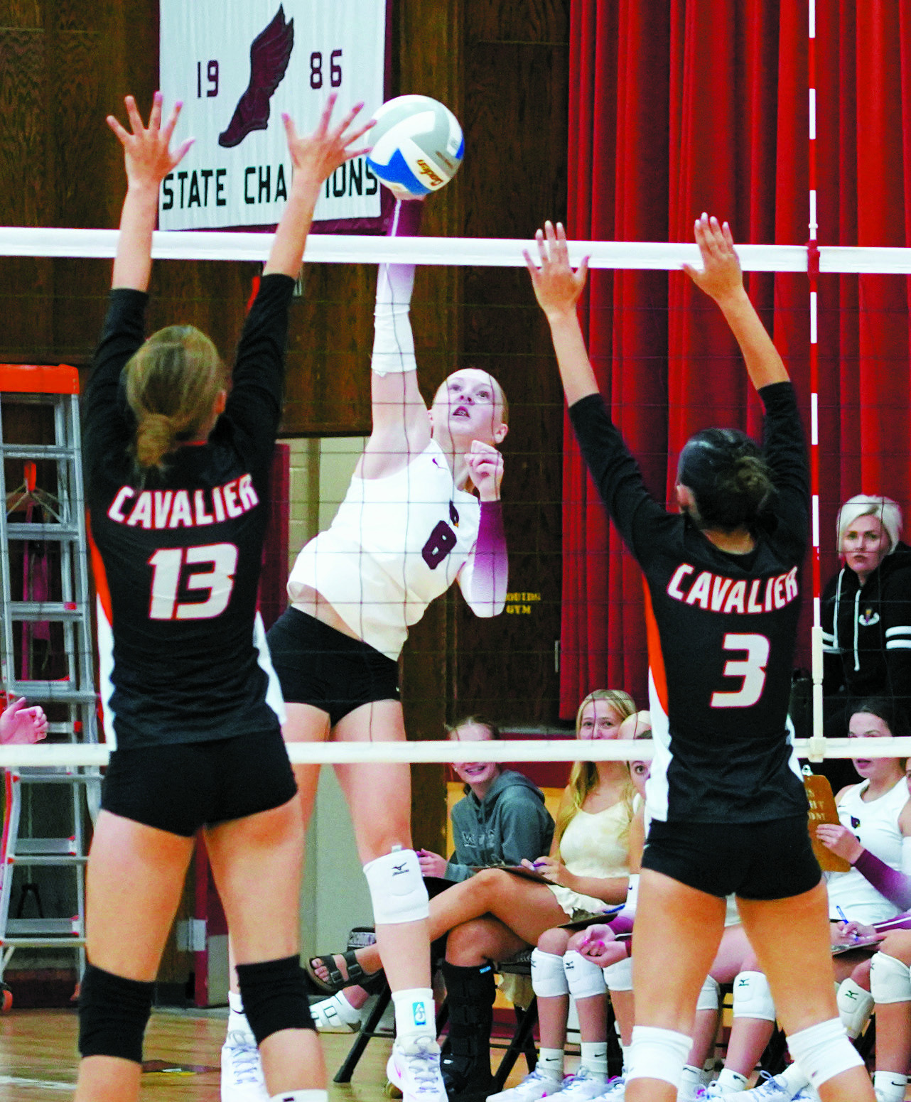 Hillary Haaven had 19 kills against Cavalier on Sept 5 in Langdon. Photo by Larry Stokke.