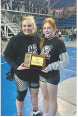 Seniors Jaelyn Forrey (left) and Marlie Stremick (right) with eighth-place dual team finish. Submitted photo