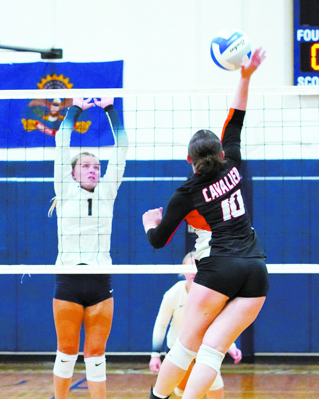 Ava Kemnitz was player of the game for Cavalier and had 10 kills against the Eagles. Photo by Larry Stokke.