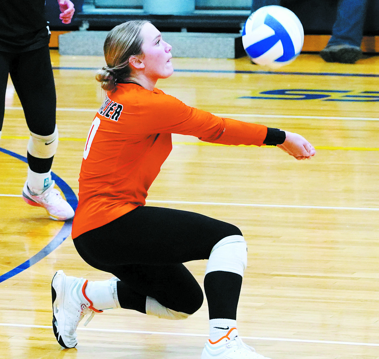 Remi Larson had 20 digs when the Eagles played the Tornadoes in Walhalla on Sept. 30. Photo by Larry Stokke.