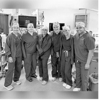 Lake Region State College’s first six surgical technology graduates. Photo courtesy of LRSC