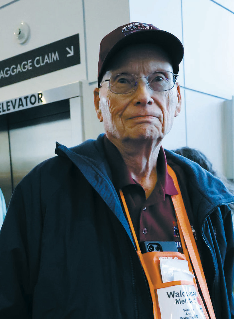 Waldemar Melstad of Walhalla after arriving back home from the Honor Flight trip. Photo by Rebecca Davis.