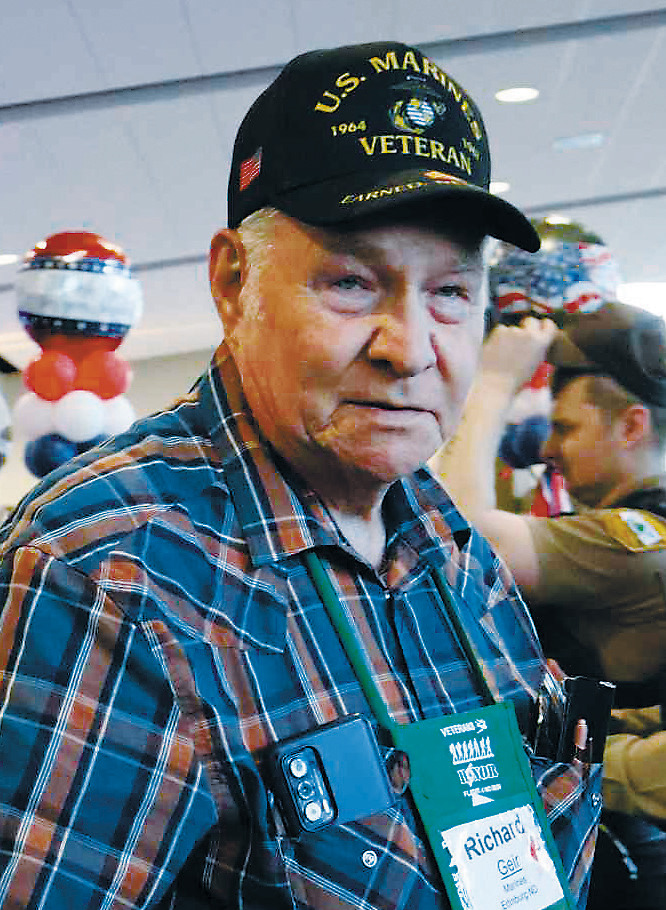 Richard Geir of Edinburg, N.D. after landing back home at the airport. Photo by Rebecca Davis.