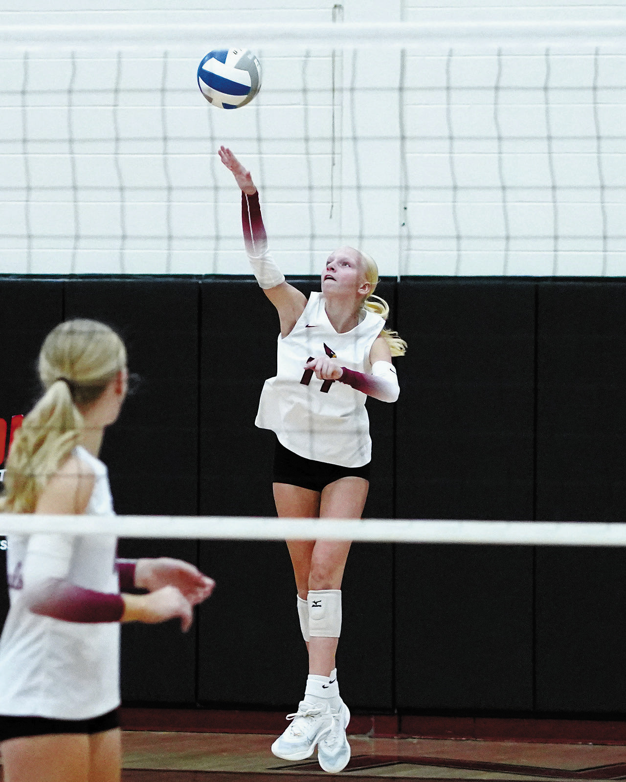 Mya Swanson was Player of the Game against Benson County. She finished the game with four aces and led the team with a career high in digs with 26 in the Cards' three set wins. Photo by Larry Stokke.