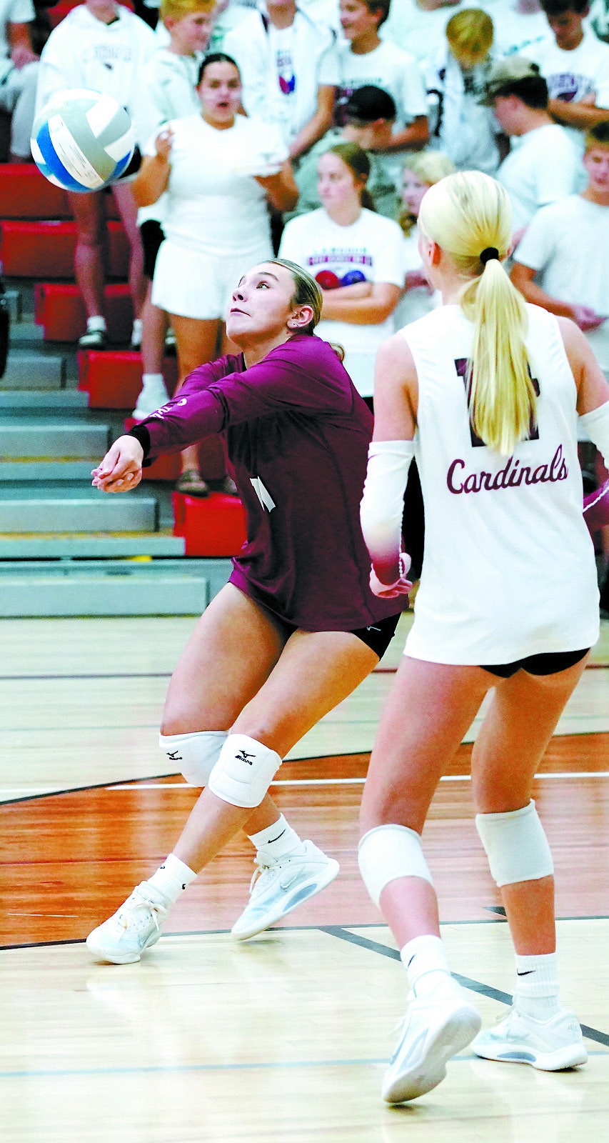 Raeleigh Ratzlaff had 13 digs in the Cards' win over NRS on Sept. 25. Photo by Larry Stokke.