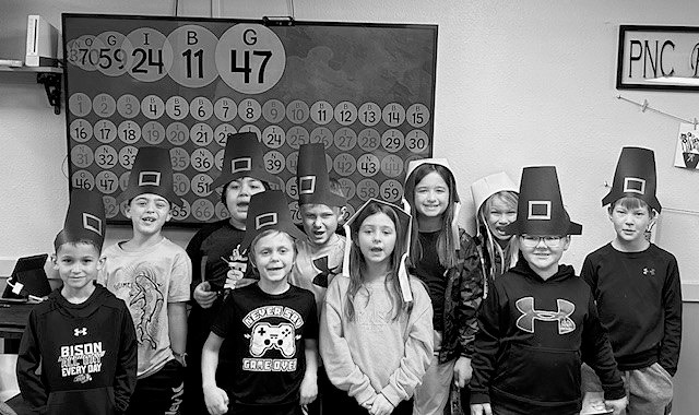 All of the 2nd grade students at Friendsgiving with Pembilier Nursing Center residents.