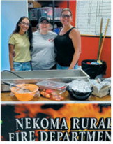Bailey Hipp, left, Sarah Moen and Sarah Schill serve meals during the Nekoma Rural Fire Department fundraiser. The annual event brings community members together while raising funds to support the department's equipment, training and operations. Submitted photo