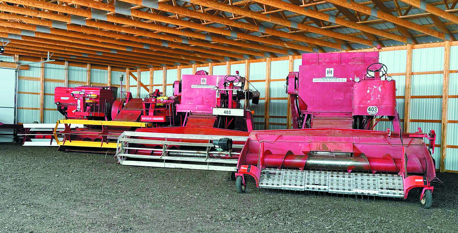Combines on display at last year’s Pioneer Machinery Show. Photo by Rebecca Davis.