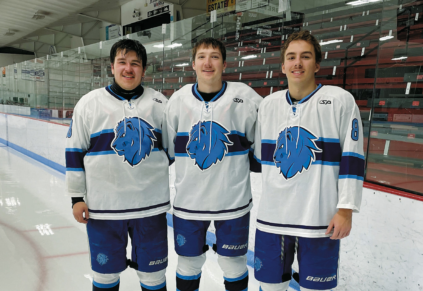 (L-R) Alex Gellner, Brody Steinmetz, and Brady Regner. The trio now play for the Lake Region State College Royals Men’s Hockey Program and will be hitting the hometown ice at Dakota Spirit Lake Arena on Feb. 14.