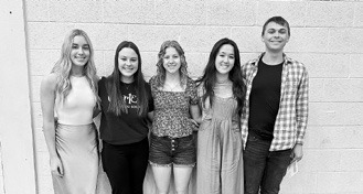 Carol F. Goodman Memorial Music Scholarship recipients : (L-R) Jane Sillers, Madilyn Crump, Claire Chaput, Shanna Gette, and Adam Hart.
